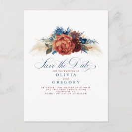 Terrakotta und Navy Blue Floral Save the Date Ankündigungspostkarte