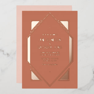 Terrakotta- und Roségold-Gatsby-Art-Deco-Hochzeit Folieneinladung