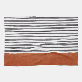 Terrakotta und Schwarz-weiße Streifen   Geschirrtuch