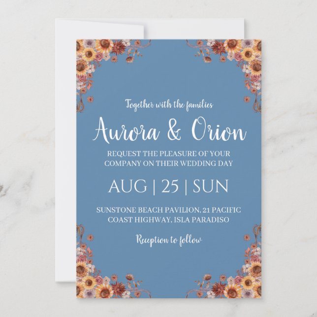 Terrakotta und staubblaue Hochzeitseinladungen Einladung (Vorderseite)