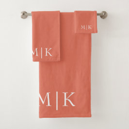 Terrakotta und Weiß | Modernes Monogramm Badhandtuch Set