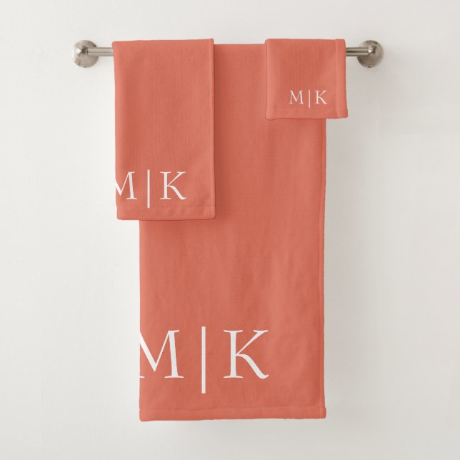 Terrakotta und Weiß | Modernes Monogramm Badhandtuch Set (Insitu)