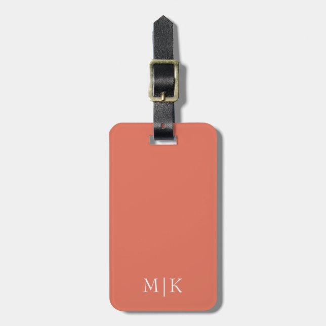 Terrakotta und Weiß | Modernes Monogramm Gepäckanhänger (Vorderseite vertikal)