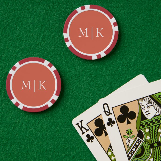 Terrakotta und Weiß | Modernes Monogramm Pokerchips (Pokertisch (doppelt))