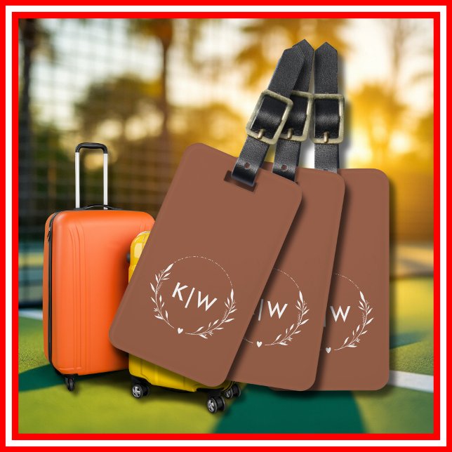 Terrakotta und Weiß | Monogram für moderne Initial Gepäckanhänger (Terracotta and White | Modern Initials Monogram Luggage Tag)