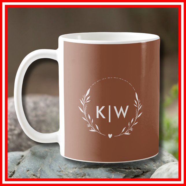 Terrakotta und Weiß | Monogram für moderne Initial Kaffeetasse (Terracotta and White | Modern Initials Monogram Coffee Mug)