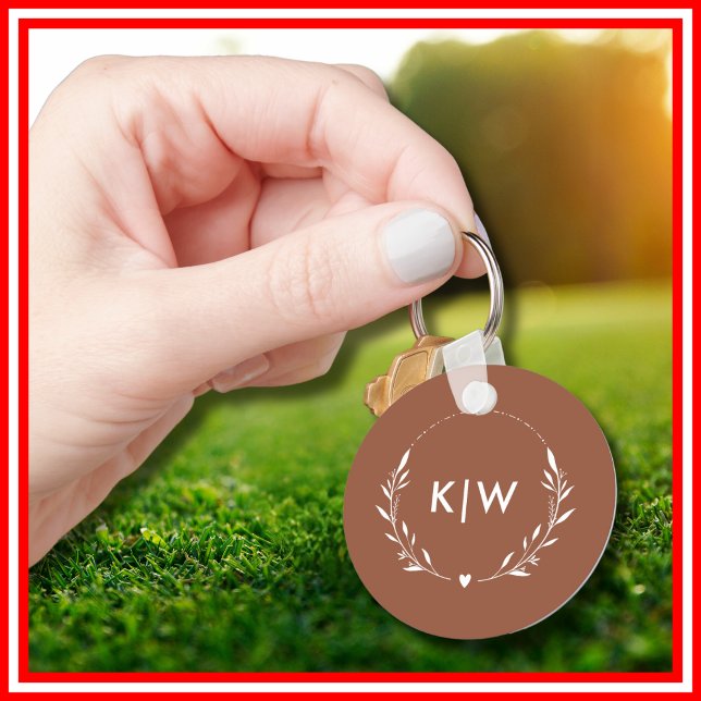 Terrakotta und Weiß | Monogram für moderne Initial Schlüsselanhänger (Terracotta and White | Modern Initials Monogram Keychain)
