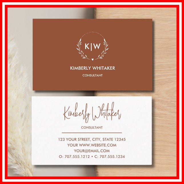 Terrakotta und Weiß | Monogram für moderne Initial Visitenkarte (Terracotta and White | Modern Initials Monogram Business Card)