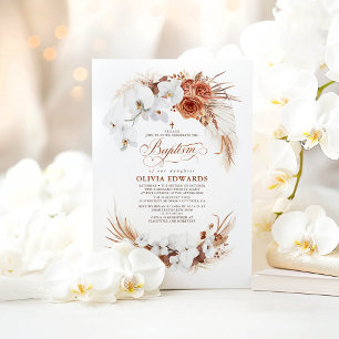 Terrakotta und weiße Blume Boho Chic Taufe Einladung