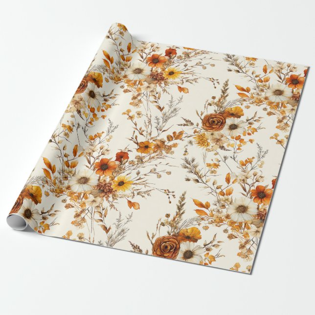Terrakotta und weiße Blume Botanischer Boho Exotic Geschenkpapier (Ungerollt)