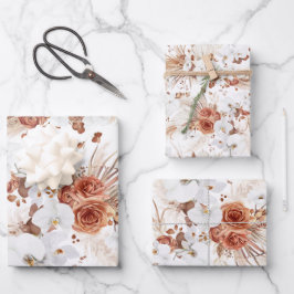 Terrakotta und weiße Blume Botanischer Boho Exotic Geschenkpapier Set
