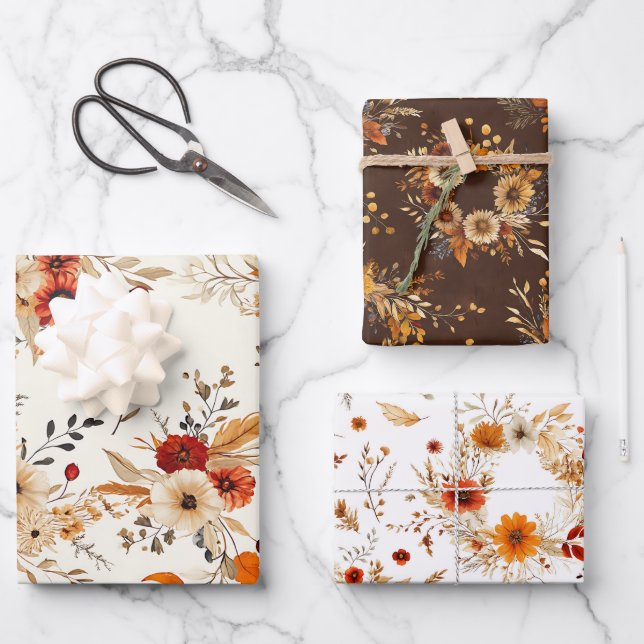 Terrakotta und weiße Blume Botanischer Boho Exotic Geschenkpapier Set (Vorderseite)