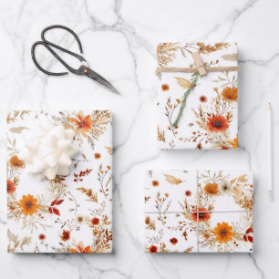 Terrakotta und weiße Blume Botanischer Boho Exotic Geschenkpapier Set