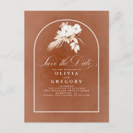 Terrakotta und weiße Blume Save the Date Ankündigungspostkarte