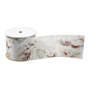 Terrakotta- und weiße Blumen Botanical Boho Chic Satinband