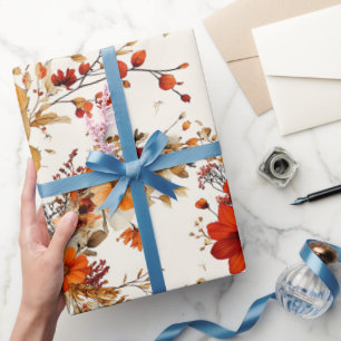Terrakotta- und weiße Blumen Botanical Boho Exotis Geschenkpapier