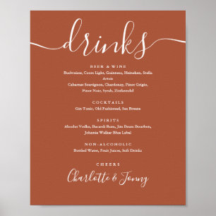 Terrakotta-Unterschrift-Script-Drinks-Menü-Schild Poster