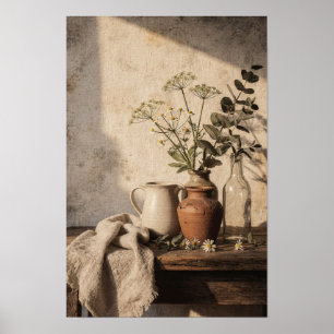 Terrakotta-Vase mit wilden Stielen Poster