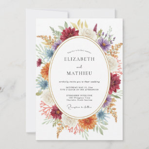 Terrakotta-Veilchen-Wildblumen-Hochzeit Einladung