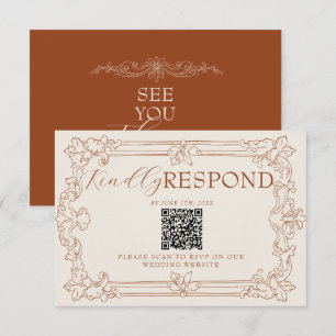 Terrakotta verbranntes Orange Floral Boho QR Code  RSVP Karte