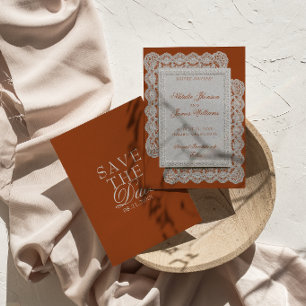 Terrakotta Verbranntes Orange Spitze Old Money Hoc Save The Date