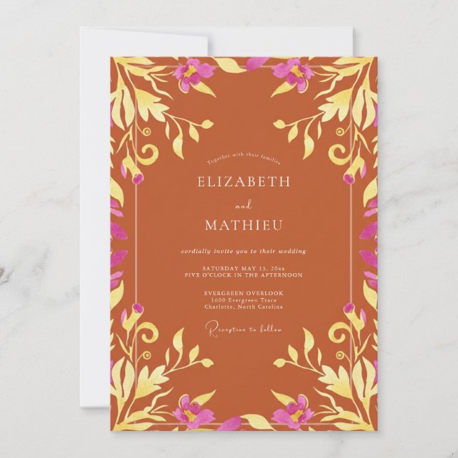 Terrakotta Verfeinerte Boho-Hochzeit Einladung (Vorderseite)
