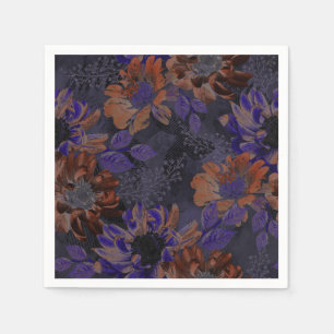 Terrakotta, violette Blumen auf samtig grau Serviette