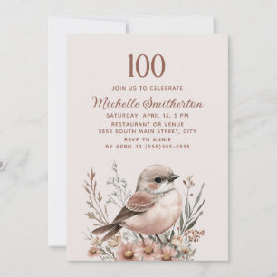 Terrakotta-Vogel Pink zum 100. Geburtstag Einladung