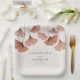 Terrakotta-Wasserfarbe-Botanik-Ginkgo-Hochzeit Pappteller
