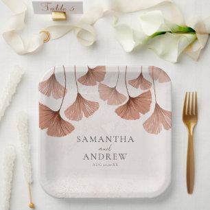 Terrakotta-Wasserfarbe-Botanik-Ginkgo-Hochzeit Pappteller