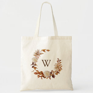 Terrakotta-Wasserfarben-Blätter-Kranz-Monogramm He Tragetasche