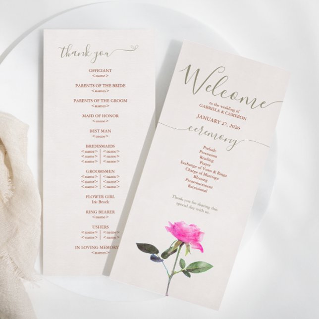 Terrakotta-Wasserfarben-Rosen-Hochzeitsprogramm Programm (Von Creator hochgeladen)