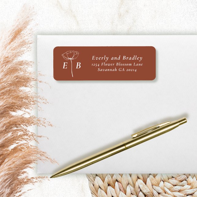 Terrakotta-weiße Monogramm-Blumen-Akzente-Adresse (Von Creator hochgeladen)