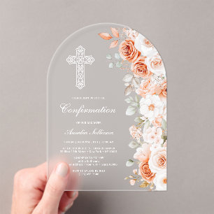 Terrakotta Weiße Rosenbogen Konfirmation Acryleinladungen