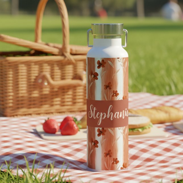 Terrakotta-Wildblume Personalisierter Name Boho  Trinkflasche (Von Creator hochgeladen)