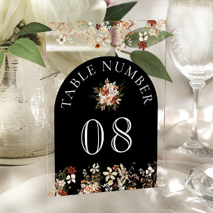 Terrakotta Wildblume Schwarz Acryl Tischnummer