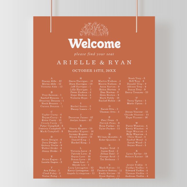 Terrakotta-Wildblumen-Alphabetischer Sitzplan Poster (Von Creator hochgeladen)
