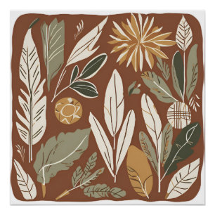 Terrakotta-Wildblumen-Boho-rustikale Frühlingswand Poster