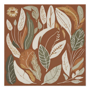 Terrakotta-Wildblumen-Boho-rustikale Frühlingswand Poster