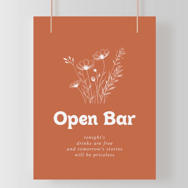 Terrakotta-Wildblumen-Hochzeit-Open-Bar-Schild Poster (Von Creator hochgeladen)