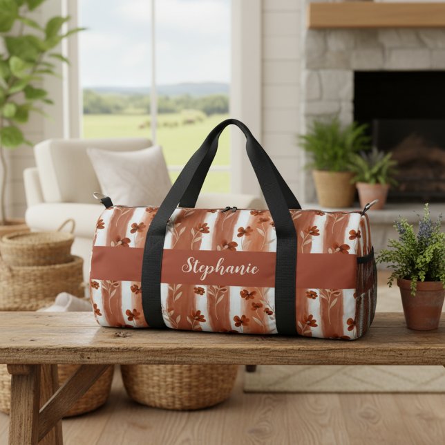 Terrakotta-Wildblumen-Monogramm-Boho Duffle Bag (Von Creator hochgeladen)