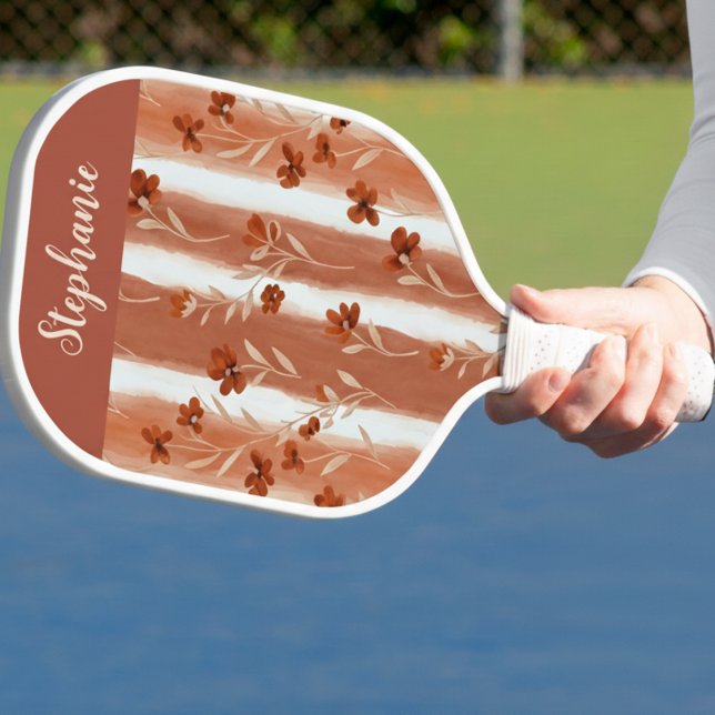 Terrakotta-Wildblumen-Monogramm-Name Boho-Muster Pickleball Schläger (Von Creator hochgeladen)