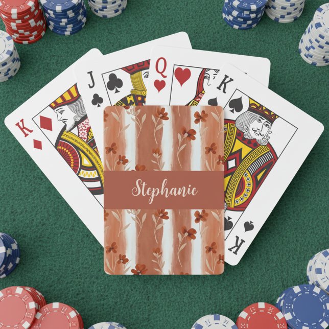 Terrakotta-Wildblumen-Monogramm-Name-Boho  Spielkarten (Von Creator hochgeladen)