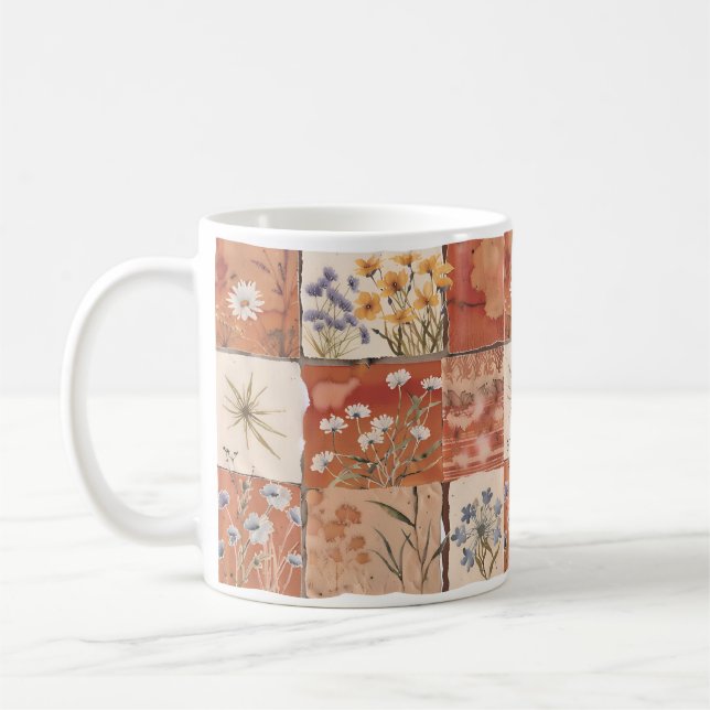 Terrakotta-Wildblumen-Patchwork-Rustikal-Boho-Früh Kaffeetasse (Links)