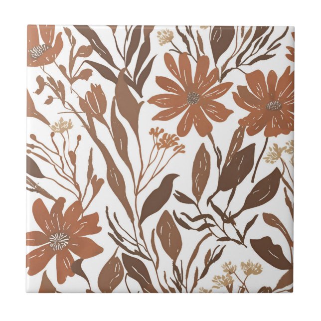 Terrakotta-Wildblumen-Rustikale-Boho-Wanddekoratio Fliese (Vorderseite)