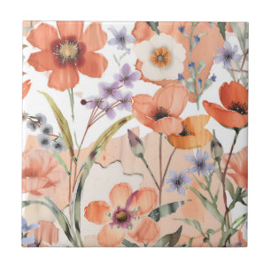 Terrakotta-Wildblumen-Rustikale-Boho-Wanddekoratio Fliese