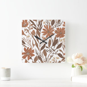 Terrakotta-Wildblumen-Rustikale-Boho-Wanddekoratio Quadratische Wanduhr