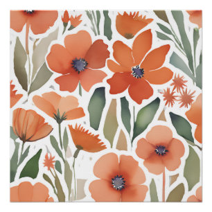 Terrakotta-Wildblumen-Rustikale-Boho-Wandkunst Poster