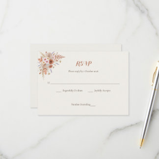 Terrakotta-Wildblumen- & Trockenpalmen-Boho-Hochze RSVP Karte