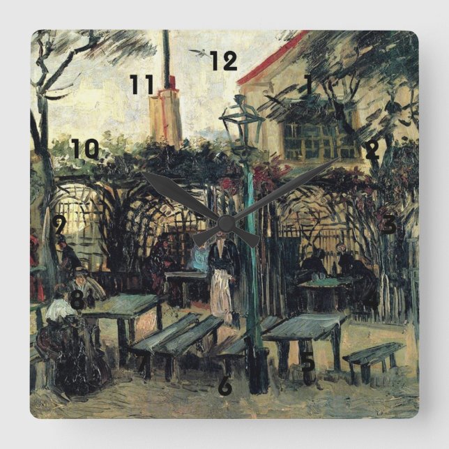 Terrasse des Cafés am Montmartre La Guinguette Quadratische Wanduhr (Vorderseite)